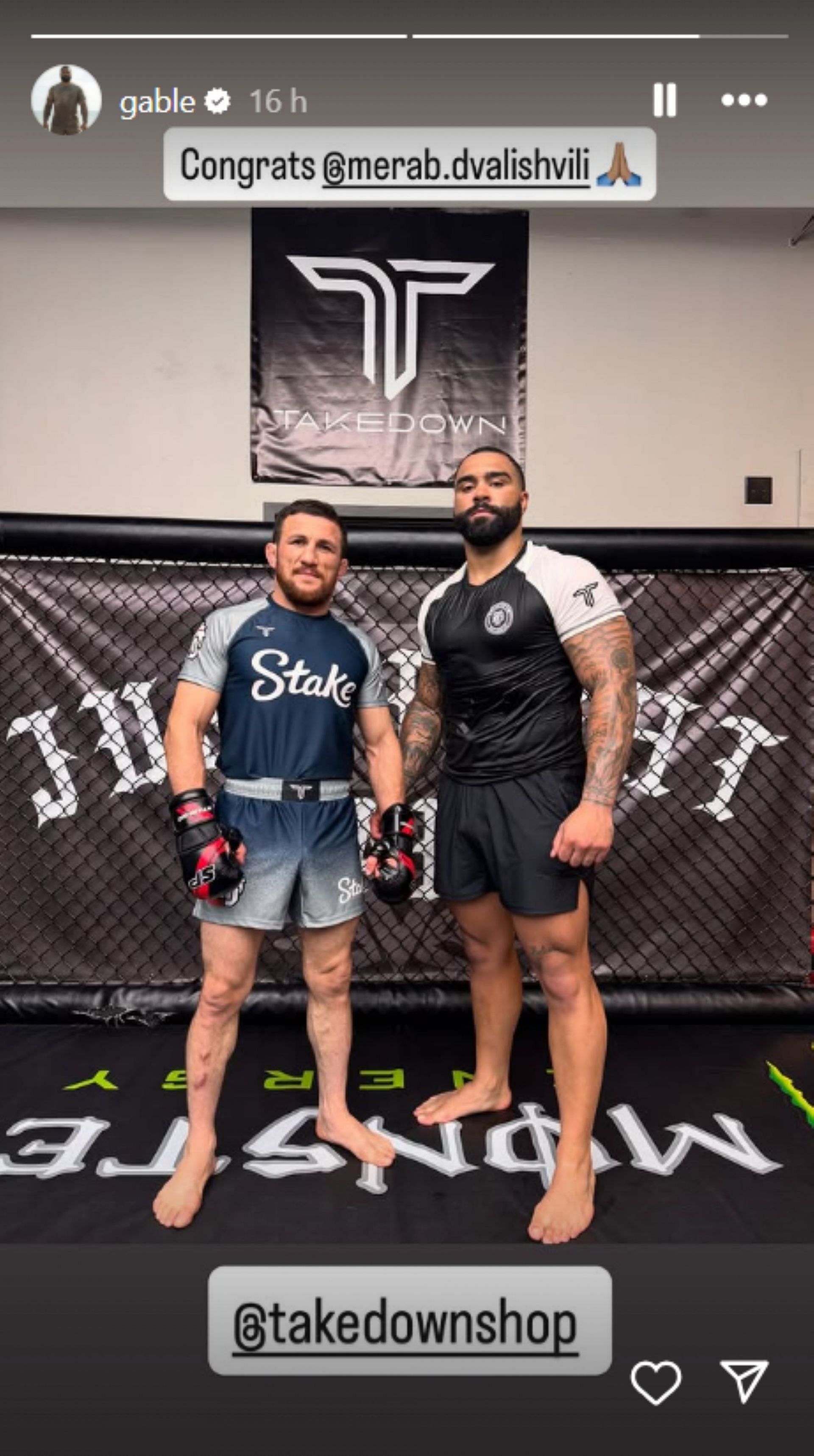 Gable Steveson congratulates Merab Dvalishvili on his ESPY win; Instagram - @gable